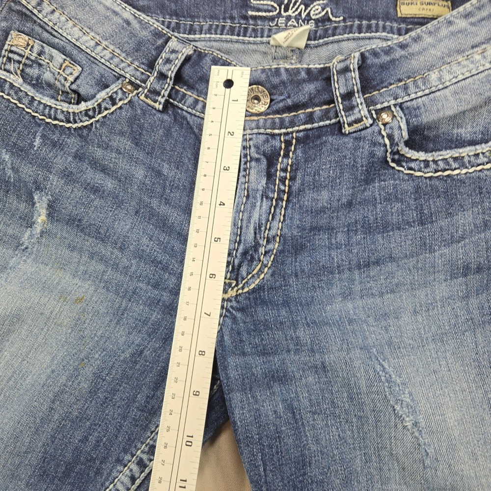 Silver Jeans Suki Surplus Capri Distressed Flap Pocket Blue Womens W31 - Picture 16 of 16